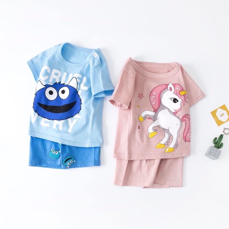 Bộ cotton cộc tay hàng Quảng Châu chất cực mát cho bé