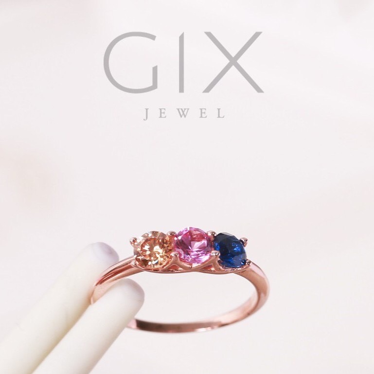 Nhẫn bạc nữ mạ vàng hồng 3 viên đá CZ màu Gix Jewel N20