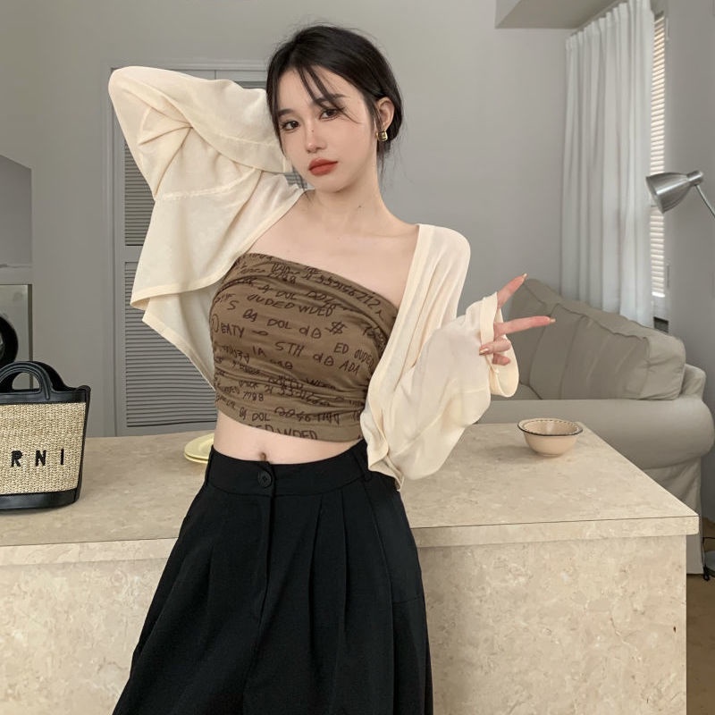 Áo Lửng Mỏng Sát Nách In Chữ Thời Trang Mùa Hè Quyến Rũ Cho Nữ