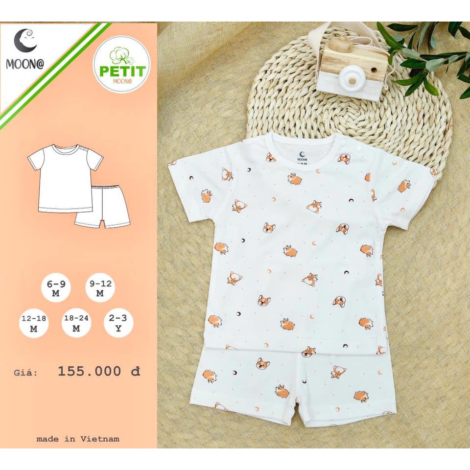 Bộ Cộc Tay Cho Bé Hãng Moon  Siêu Mềm Mịn, Thấm Hút Mồ Hôi Tốt Cho Bé