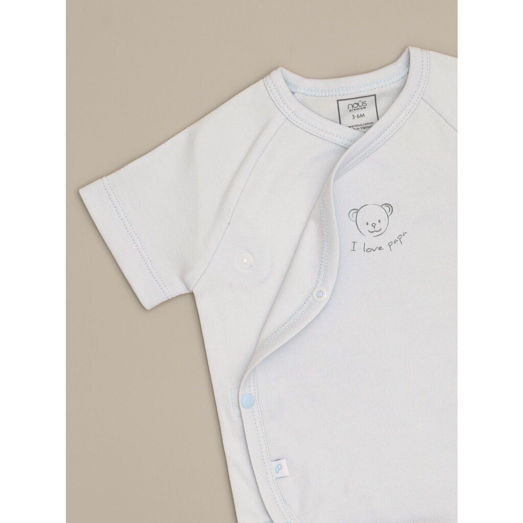 NOUS - SET 2 BODYSUIT CÀI LỆCH CỘC TAY XANH TRẮNG HÌNH GẤU NEWBORN