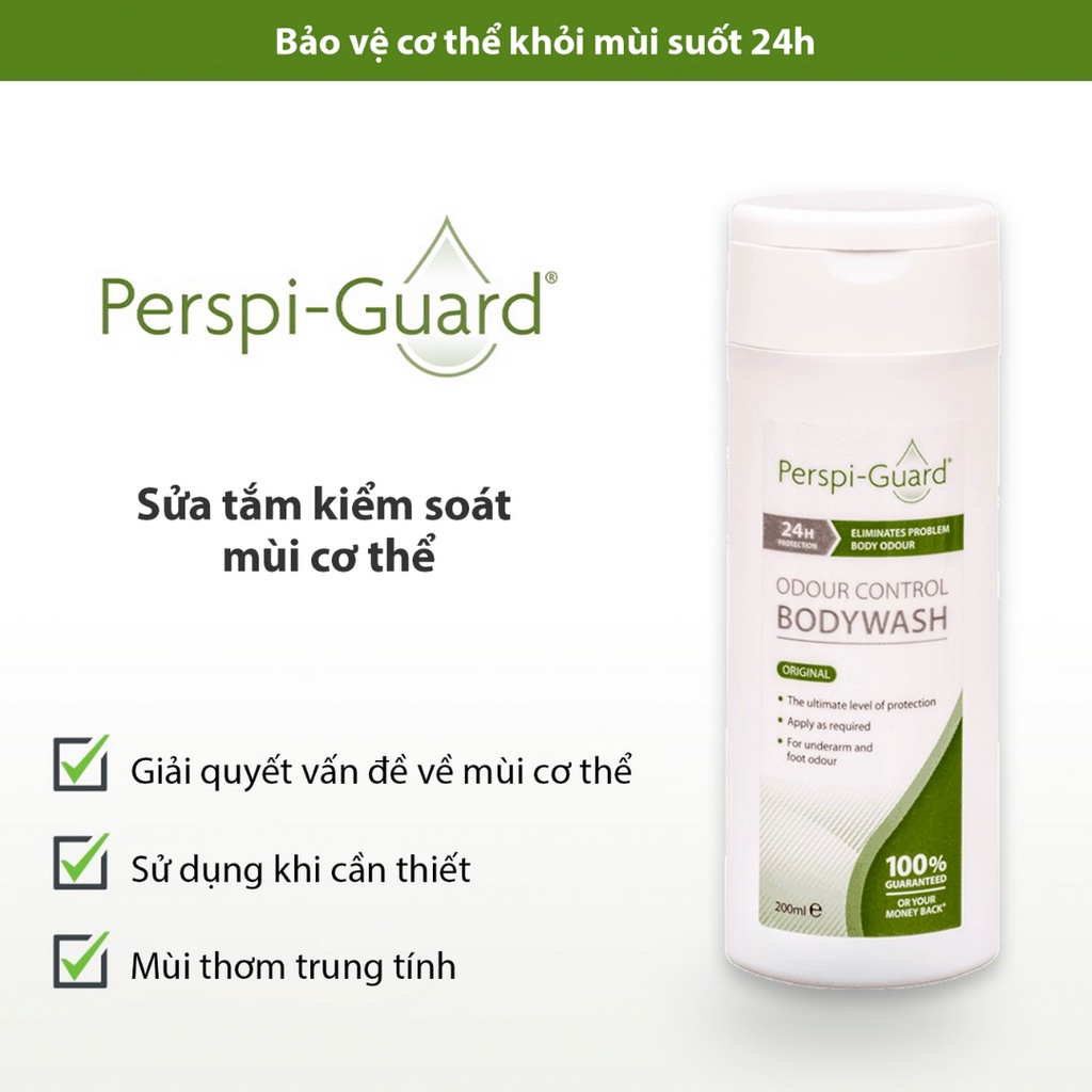 Combo ngăn mồ hôi sữa tắm + xịt khử mùi Perspi-Guard Sweat Defence System 200ml + 50ml