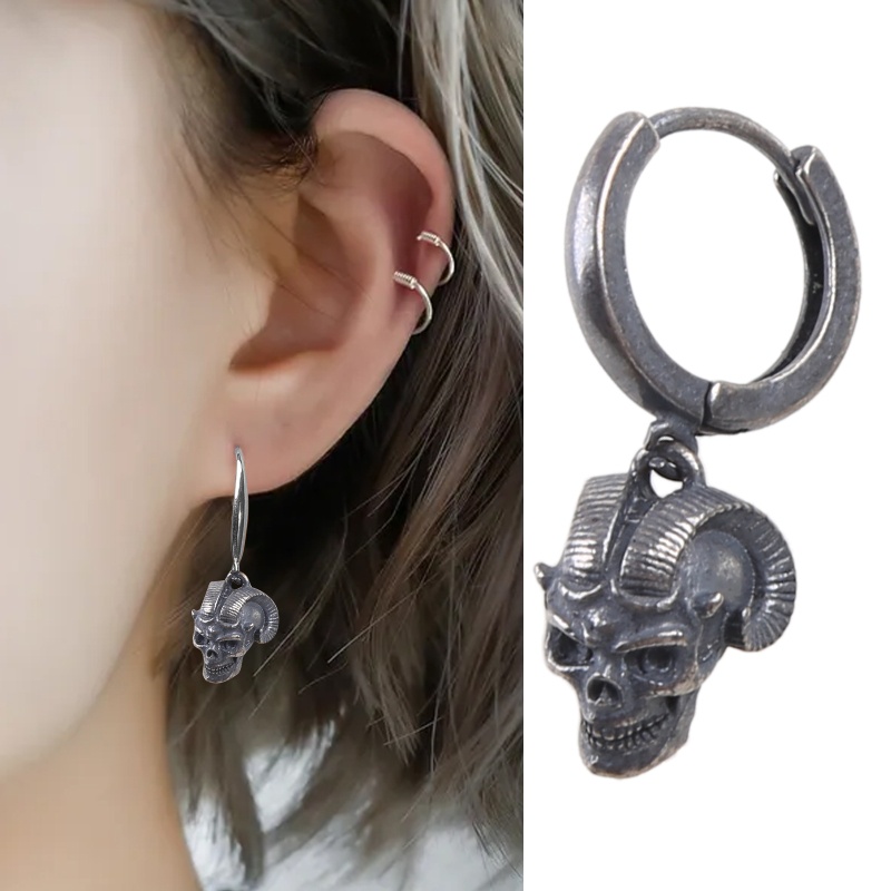 TAK Vintage Rock Punk Piercing Body Jewelry Goats Skull Stud Earrings for Men Women