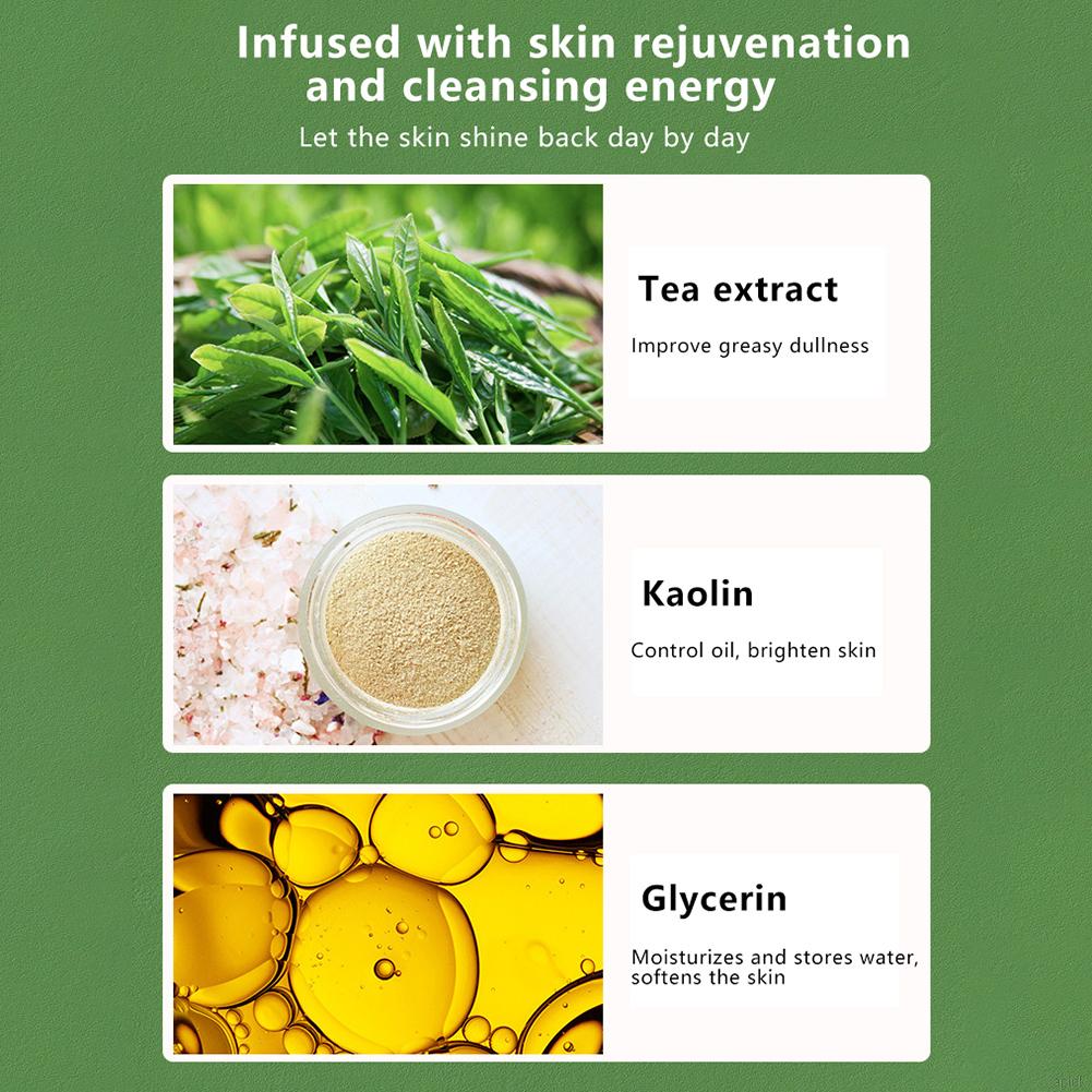 Green Tea Clay Mask Stick Deep Cleansing Oil Control Remove Pimple Blackhead Improves Skin Face Solid Mask