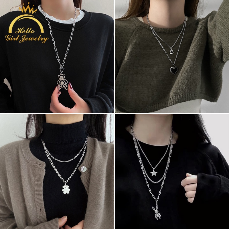 Vòng cổ nhiều lớp bằng thép không gỉ nhiều mẫu tùy chọn phong cách hip hop thời trang cho nam nữ
