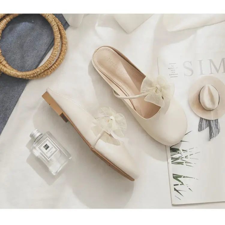 Dép Bít Mũi Đế Bằng Đính Nơ Thời Trang Mùa Hè Size 35-40M