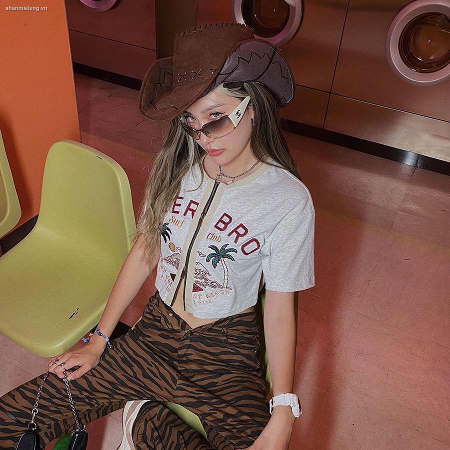 Áo thun ngắn tay thêu họa tiết phong cách hip hop đường phố Mỹ mới dành cho nữ