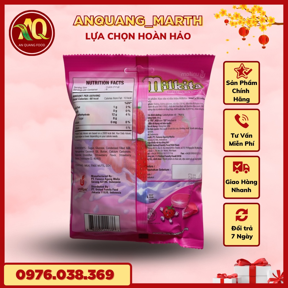 Kẹo Mikita ANQUANG_MARTH, kẹo 30 viên 4 vị sữa, socola,dâu,dưa gói 90gr- Hàng chất lượng