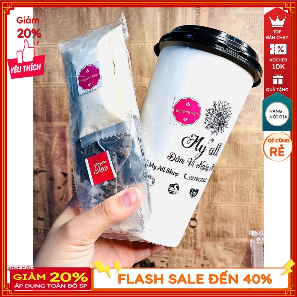 set trà sữa khô vị HOA ANH ĐÀO trân châu ly pha tiện lợi , set ly pha văn phòng