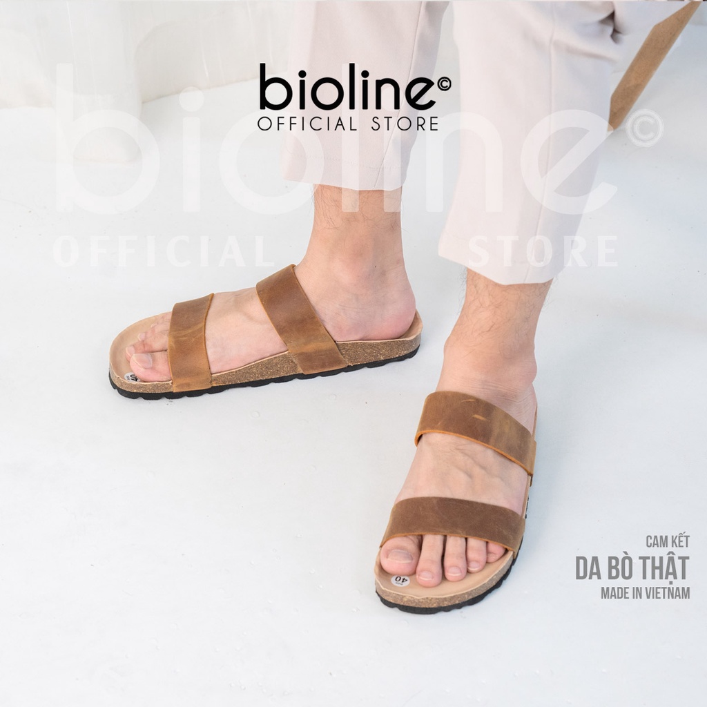 [DA BÒ THẬT] D18-Dép da bò quai ngang Unisex (Đế trấu) Juni Store