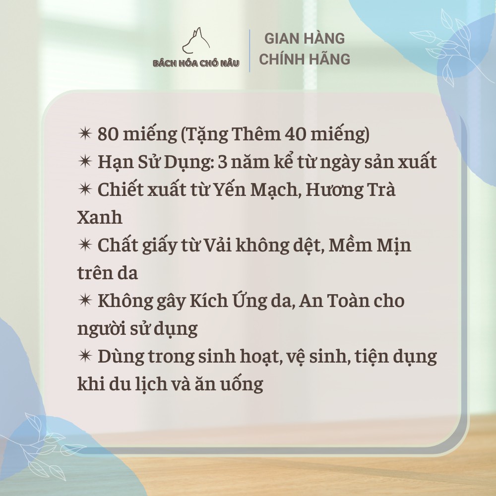 COMBO 6 Khăn giấy ướt Hàn Quốc LOTTE Choice L [120 TỜ] Hương Yến Mạch Trà Xanh