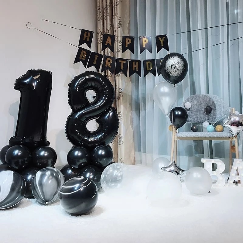 Bong Bóng Lá Nhôm 32 Inch Hình Chữ Số Màu Đen Trang Trí Tiệc Sinh Nhật / Đám Cưới / Đính Hôn Cho Người Lớn Và