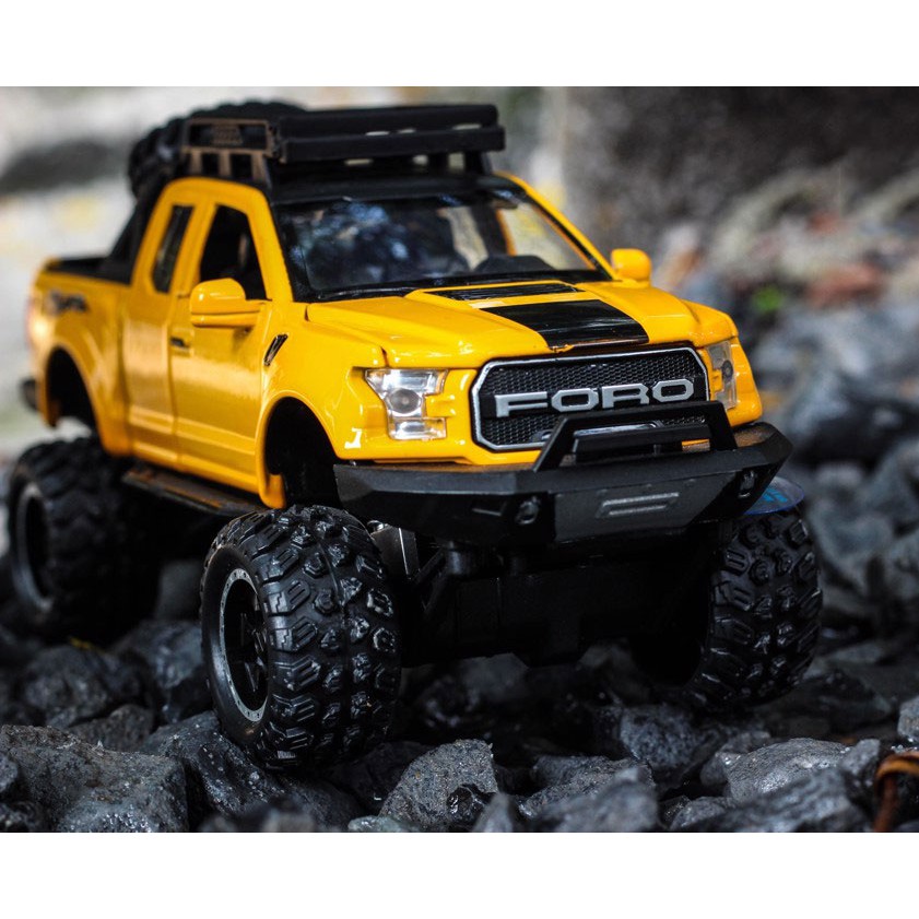 XE MÔ HÌNH FORD F150 Raptor Offroad - tỷ lệ 1:32 đúc KIM LOẠI Vàng | Xanh