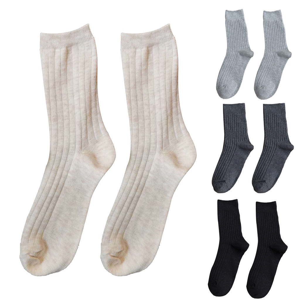 Tất cotton cổ trung màu trơn thoáng khí thời trang xuân đông cho nữ