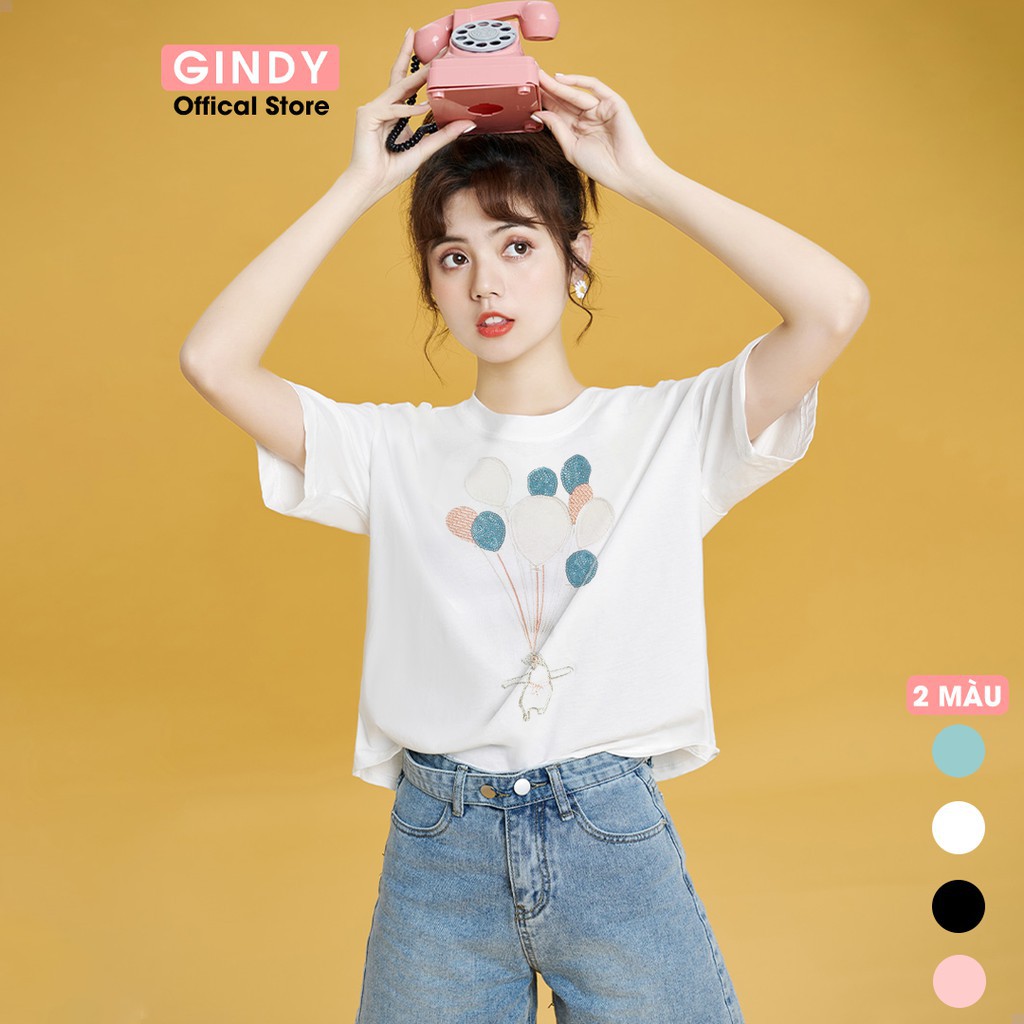 Áo phông nữ GINDY thun form rộng cổ tròn tay lỡ unisex basic chất liệu cotton co giãn, thoáng mát A20030 | BigBuy360 - bigbuy360.vn