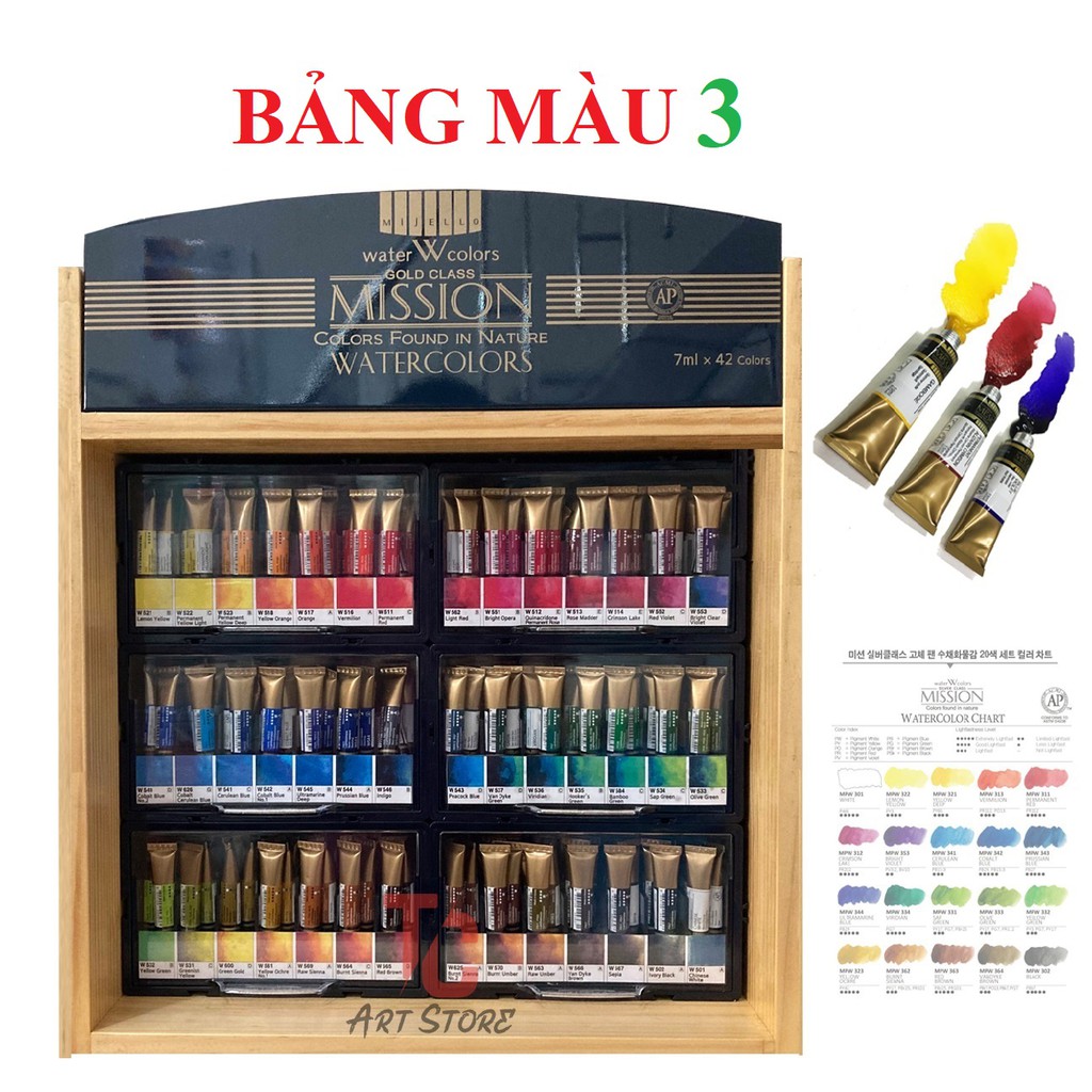 Màu nước Mijello Mission Gold Bán Lẻ  7ml - BẢNG 3 ( vàng, xanh lá, nâu )