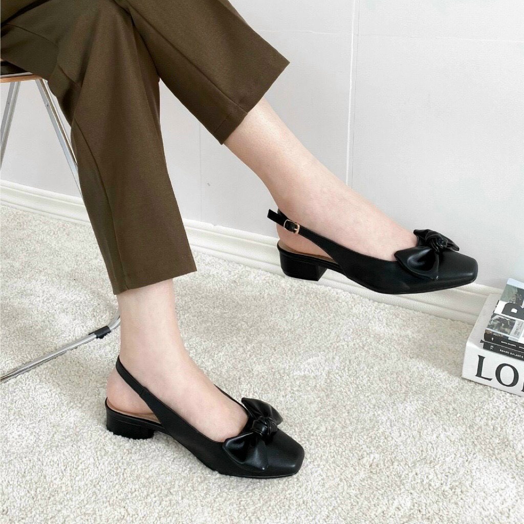 Giày sandal nữ dây khóa sau mũi phối nơ da 3 màu hot H159