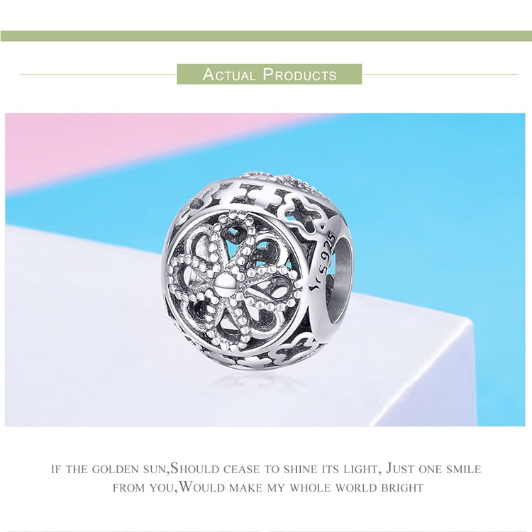 Hạt phụ kiện Bamoer bằng bạc 925 hình hoa dùng để làm vòng tay/dây chuyền thủ công xinh xắn