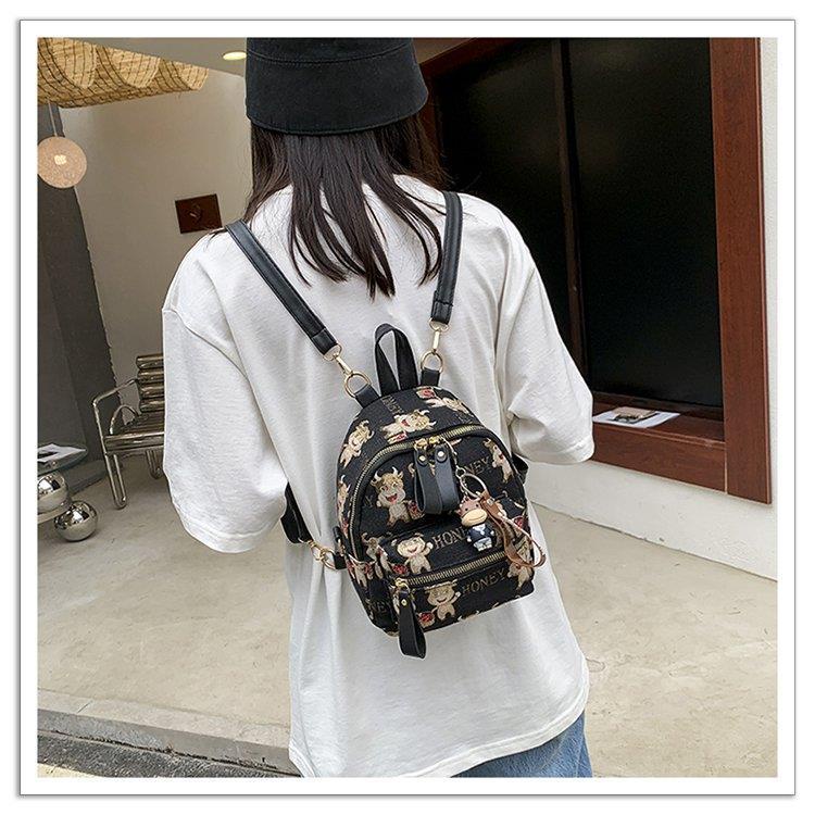Ba Lô Đi Học/Du Lịch Mini Vải Dệt Jacquard Hình Gấu Hồng Dễ Thương Phong Cách Hàn Quốc Thời Trang Cho Nữ
