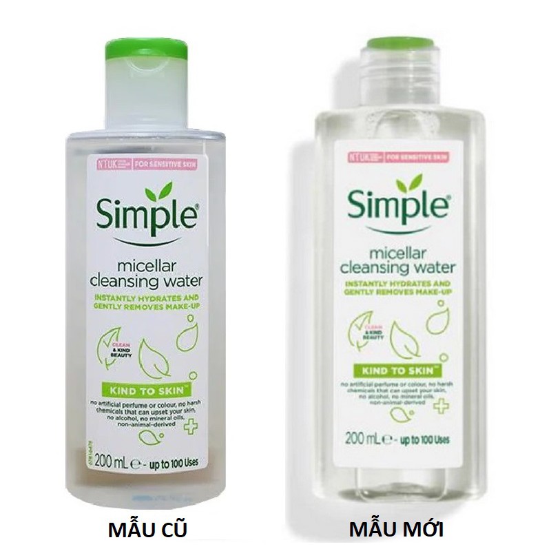 Nước Tẩy Trang không cồn Simple Micellar Cleansing Water 200ml cho da nhạy cảm