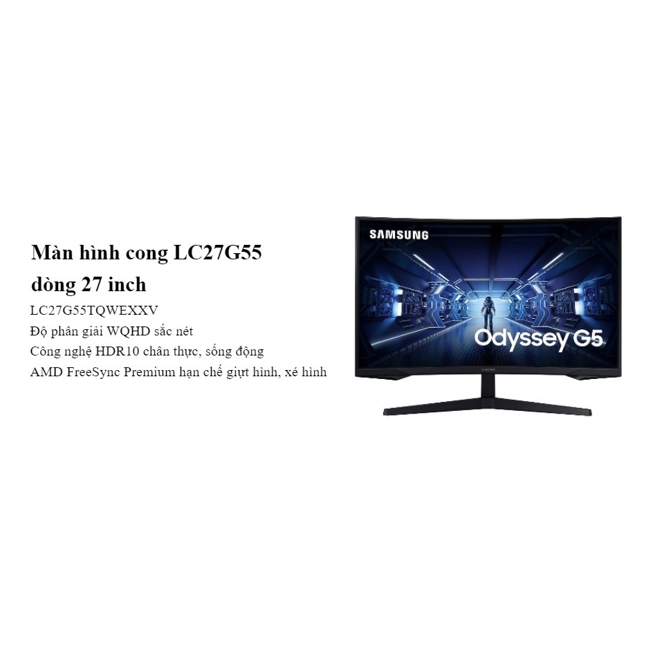 Màn hình cong Samsung 27 inch LC27G55 2k 144hz Chuyên Game Chính Hãng Mẫu 2020 Bảo Hành 2 Năm Mới 100%