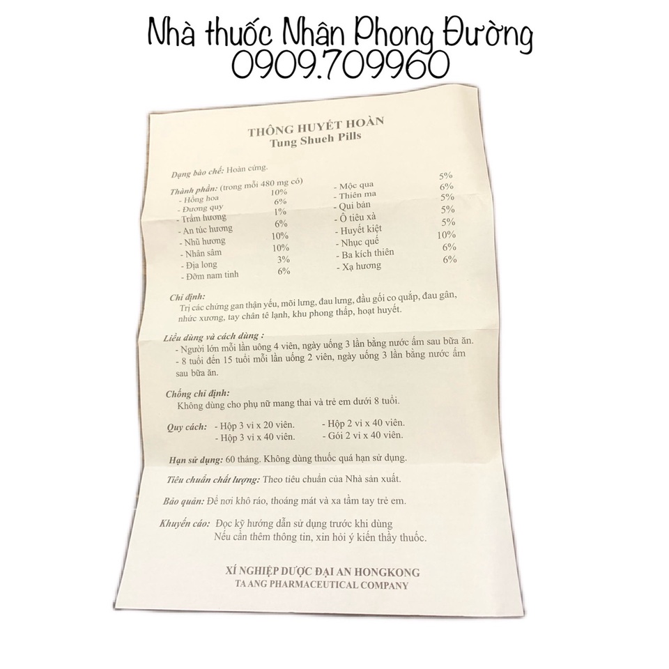 THÔNG HUYẾT HOÀN TUNG SHUEH PILLS, hỗ trợ xương khớp đau nhức cấp tính, thoái hóa khớp, tê nhức chân tay, lưu thông máu