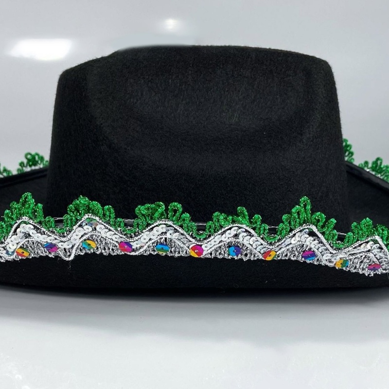 Mũ Cao Bồi Rộng Vành Đính Kim Sa Lấp Lánh Thời Trang Giáng Sinh