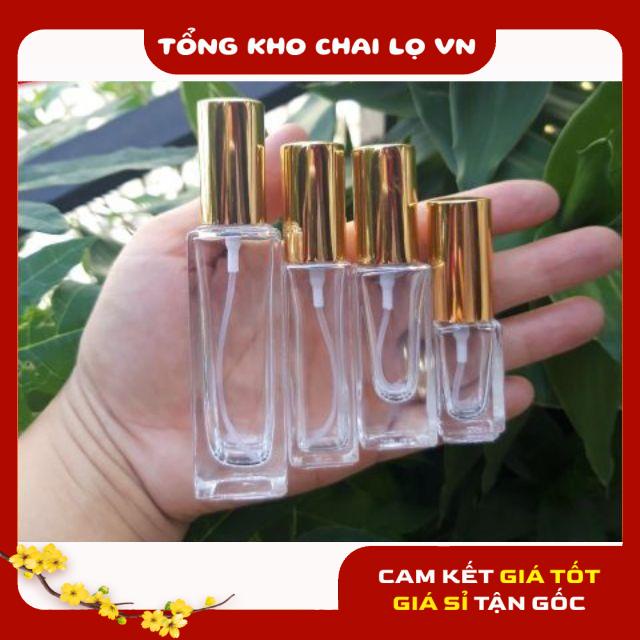 Lọ Chiết Nước Hoa ❤ SIÊU RẺ ❤ Lọ chiết nước hoa vuông nắp vàng thủy tinh 5ml,10ml,20ml,25ml đựng dầu thơm .