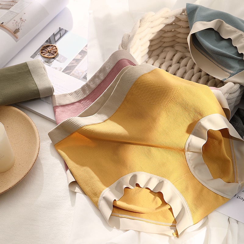 02146 Quần Lót Tam Giác Cotton Nguyên Chất Lưng Cao Kháng Khuẩn Thoáng Khí Kháng Khuẩn Dành Cho Nữ