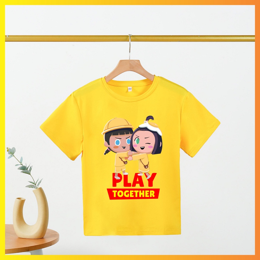 Áo Thun màu vàng in hình play together cực chất đủ size cho bé trai bé gái