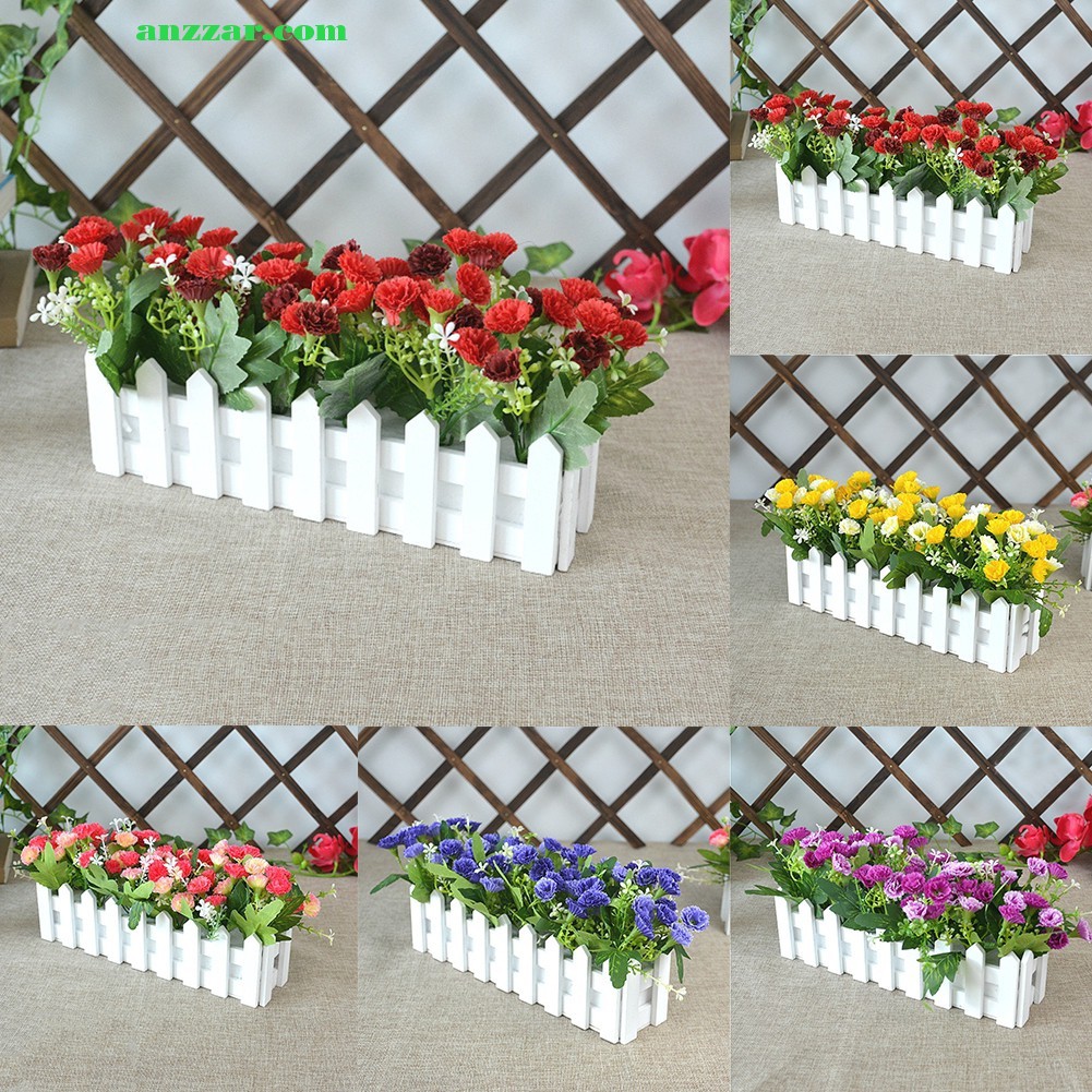 Hàng rào gỗ cắm hoa, lá giả trang trí nộ ngoại thất, KT10-30cm, không bao gồm hoa