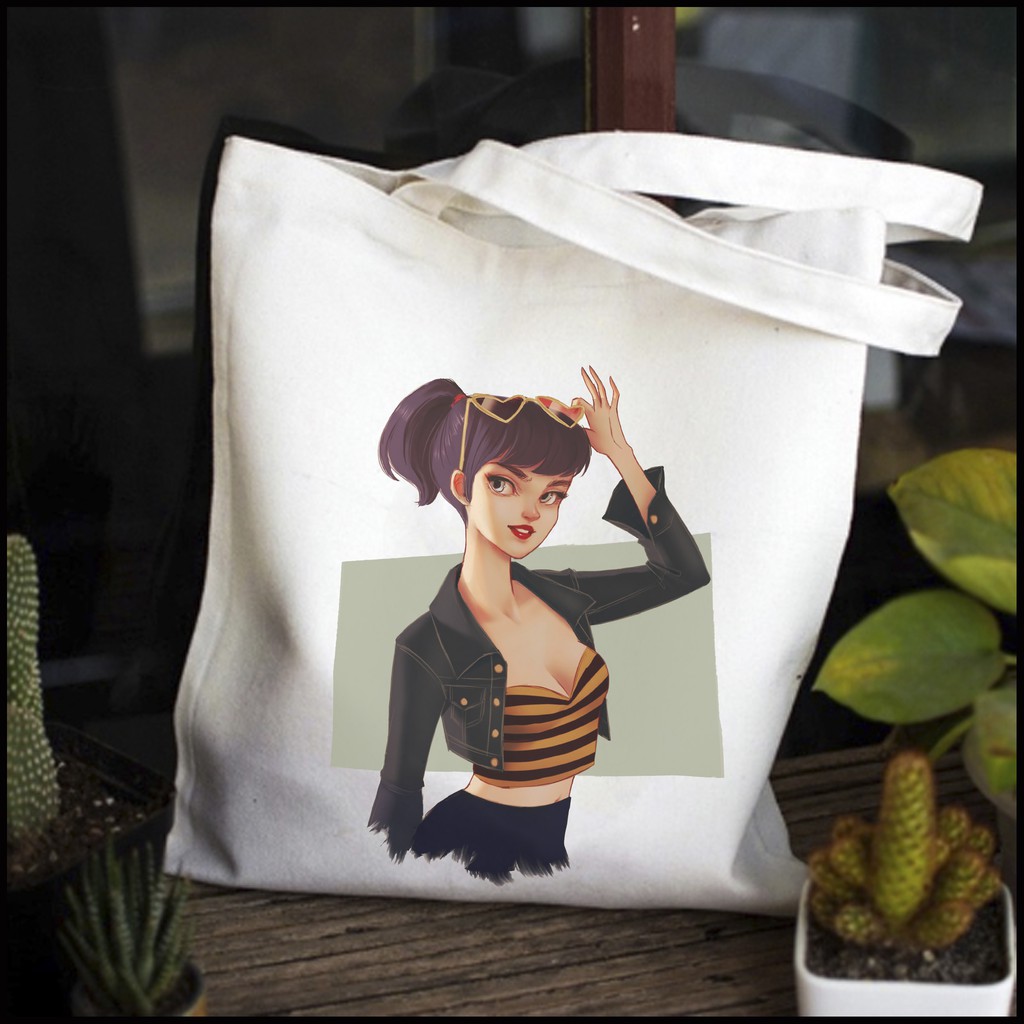 Túi Vải Tote Tiện Dụng Siêu Đẹp Có Khóa Kéo Hình HOT GIRL