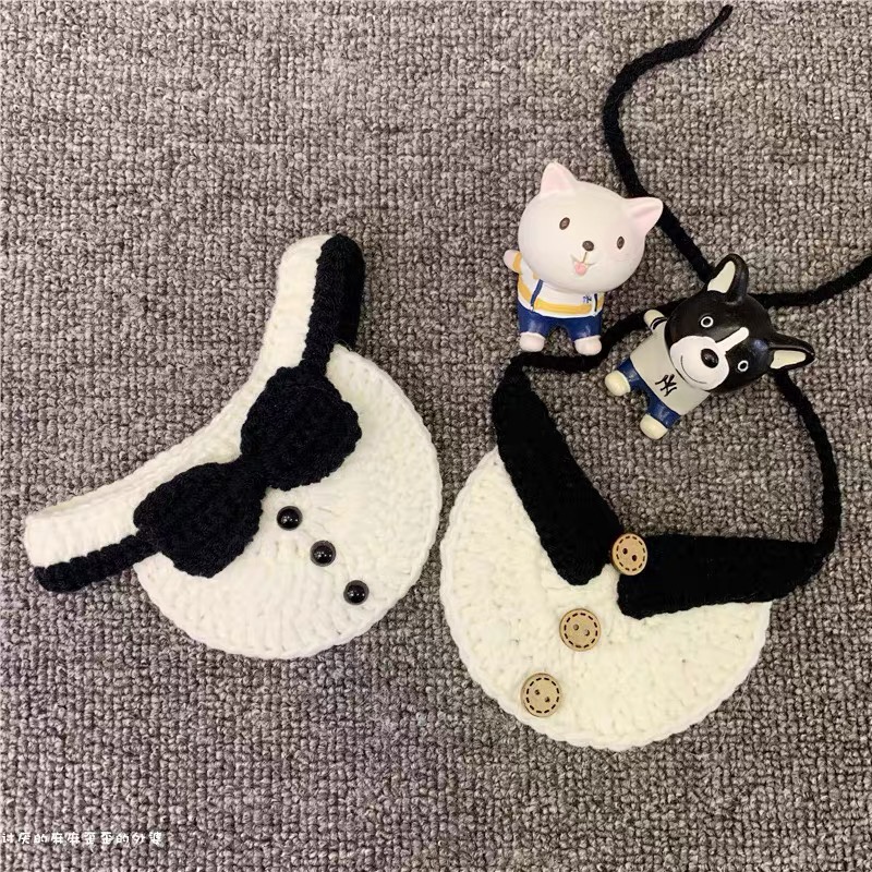 Yếm áo vest cho chó mèo, yếm trắng dễ thương len handmade CHILLMEOW