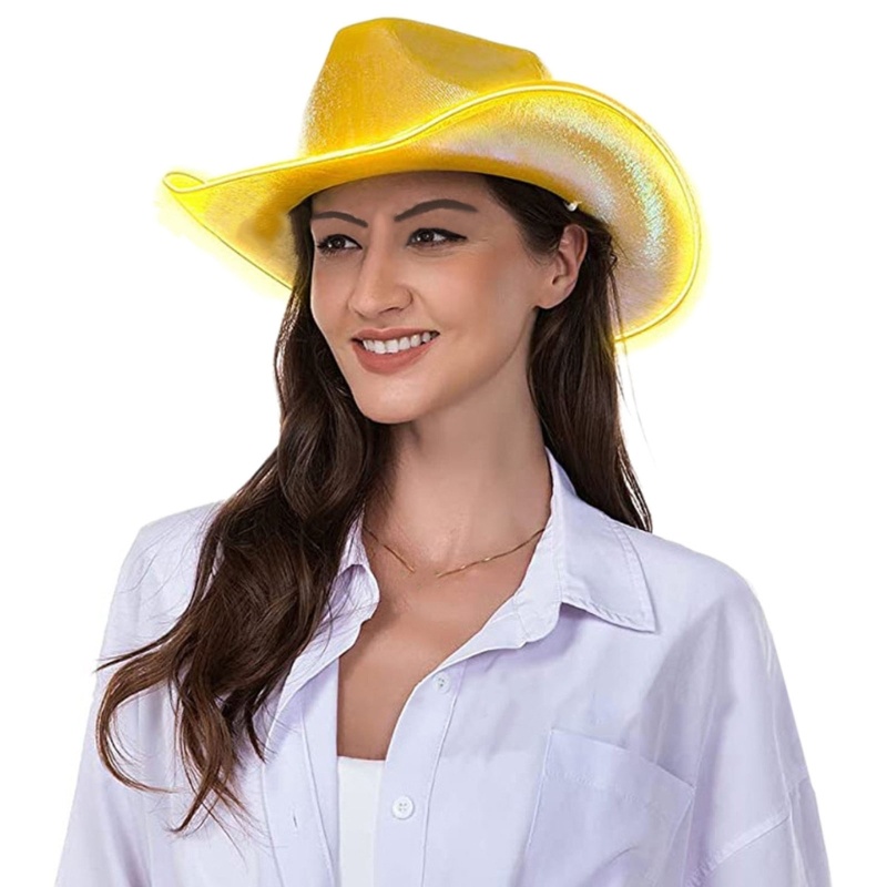 Brroa Mũ Cao Bồi Vải Nỉ Fedora Rộng Vành Có Đèn LED Thời Trang Vintage Phương Tây