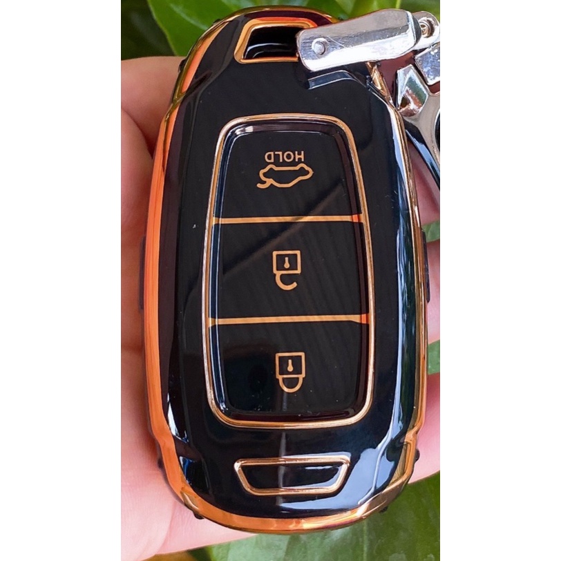 Bao chìa khóa Đen Vàng- Ốp chìa khóa  TPU Đen Vàng xe ô tô HUYNDAI KONA,ACCENT, 3 nút thông minh
