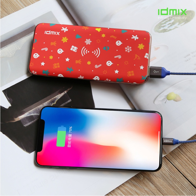 Pin sạc dự phòng sạc không dây IDMIX Christmas – 8.000 mAh- thiết kế trẻ trung, gọn nhẹ, hỗ trợ sạc nhanh, kết 3 cổ