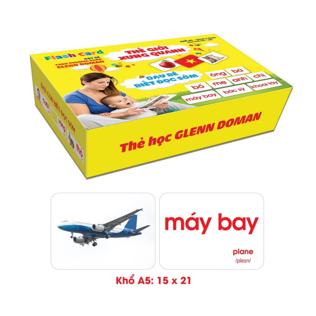 Bộ thẻ Glenn Doman dạy bé vê thế giới xung quanh - Thẻ học thông minh loại to  song ngữ Flashcard tiếng Anh