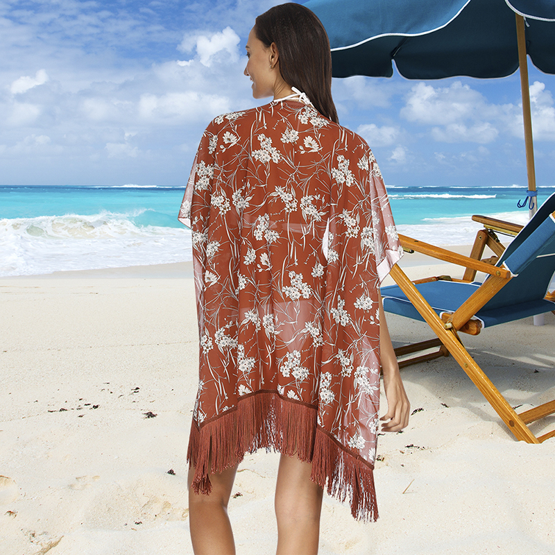 Áo khoác cardigan chống nắng họa tiết hoa thời trang đi biển mùa hè