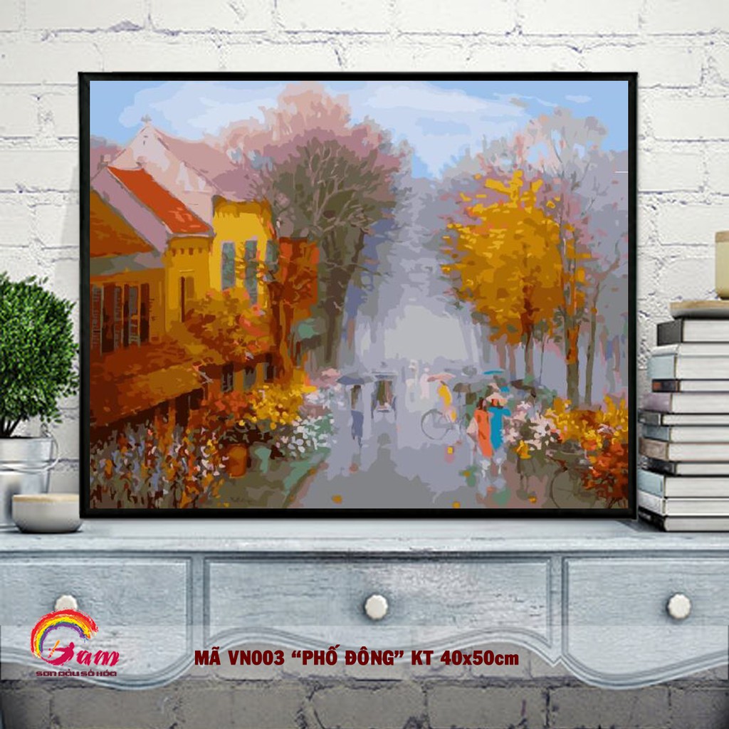 Tranh sơn dầu số hoá Tranhsohoavn tự vẽ - Mã VN003 PHỐ ĐÔNG - 40x50cm khung