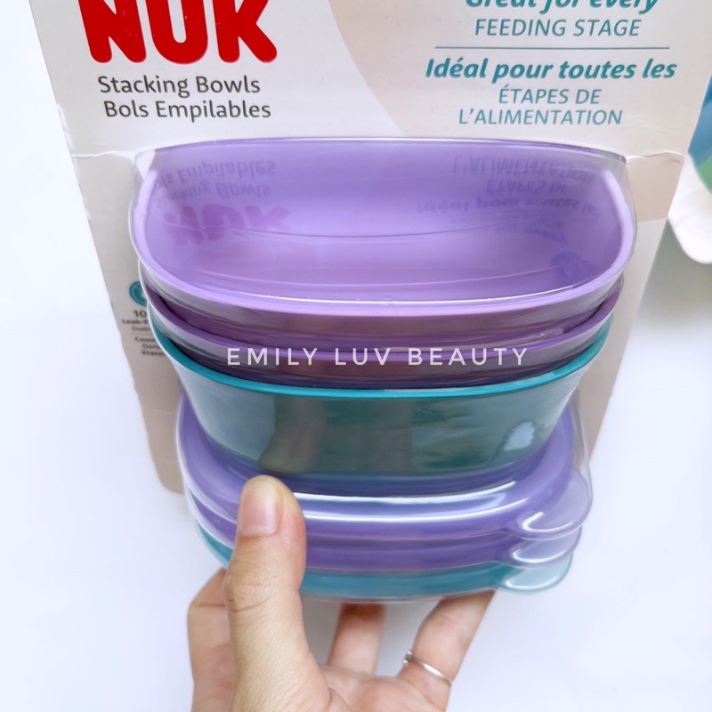[Sản xuất tại Mỹ] Bộ 3 chén/bát ăn dặm cho bé Nuk có nắp đậy
