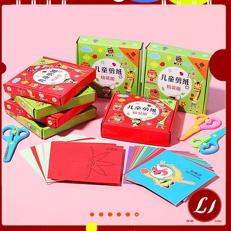 BỘ CẮT GIẤY ĐỎ 230 tờ kèm kéo cho bé cắt và tô