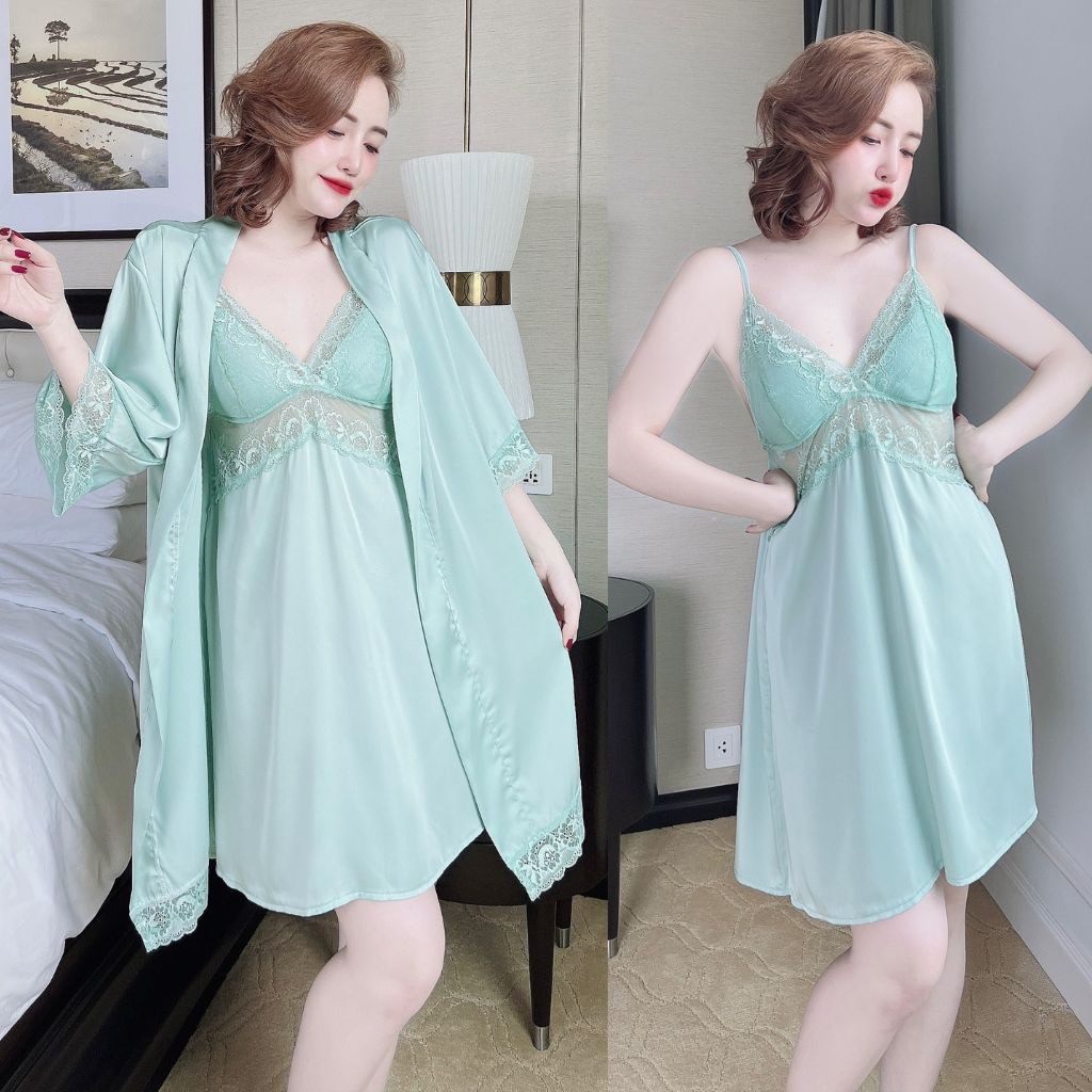 Váy ngủ áo choàng Miky, Váy ngủ sexy lụa Latin Chất Siêu Mát Dáng Siêu Xinh &lt; 60kg