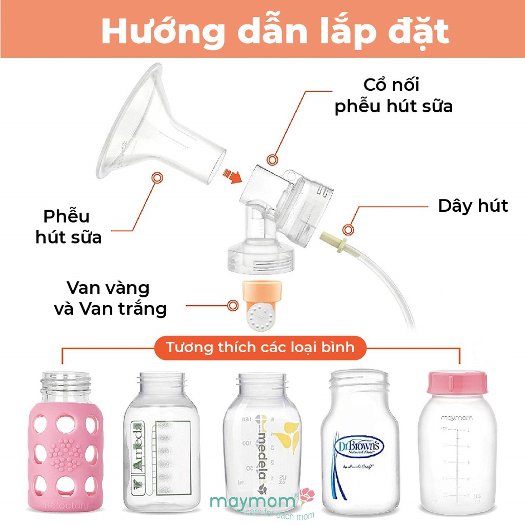 🌺Bộ Phễu Hút Sữa và Cổ Nối Hẹp Maymom 🌺Tương Thích Medela Pump in Style Advanced, Swing đơn, Symphony, Mini Electric