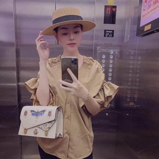 Áo sơ mi bèo nâu cổ v cực xinh