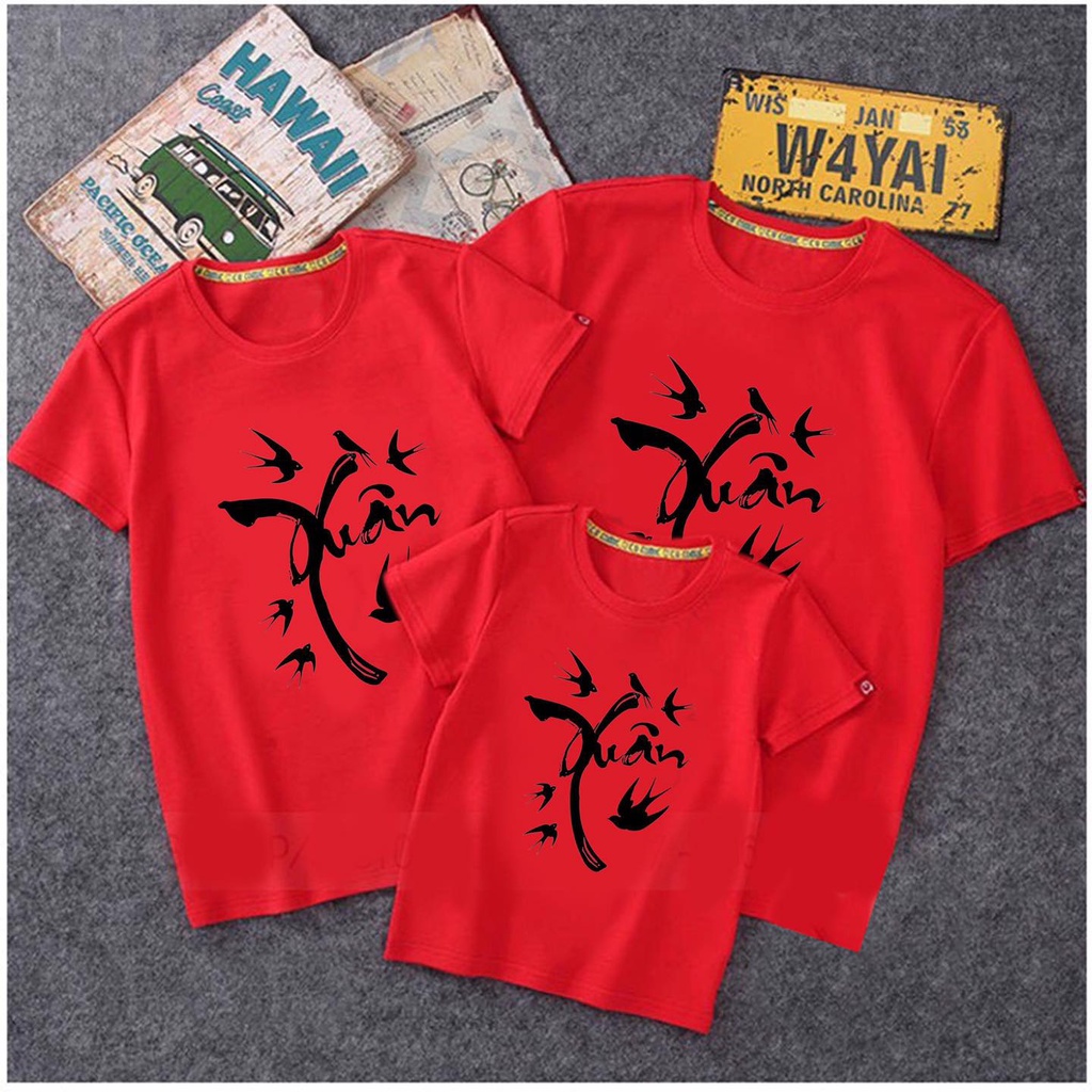 Đồ gia đình tết 2022 , Áo gia đình màu đỏ .