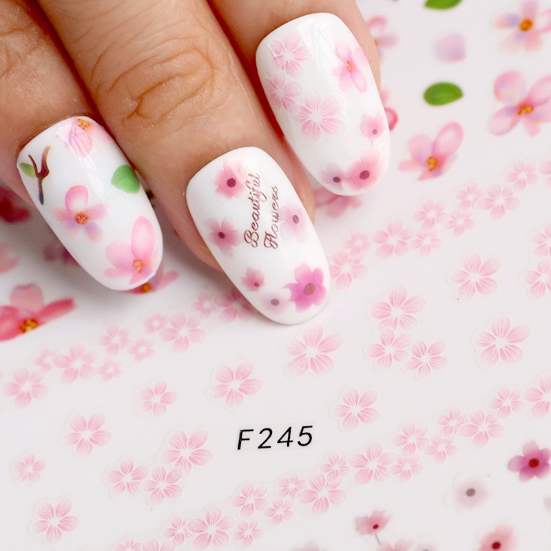 1 Nhãn Dán Móng Tay Hình Hoa Đào Mùa Xuân Hè F129