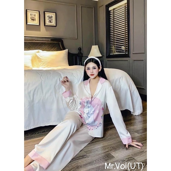 Bộ pizama lụa thỏ trắng