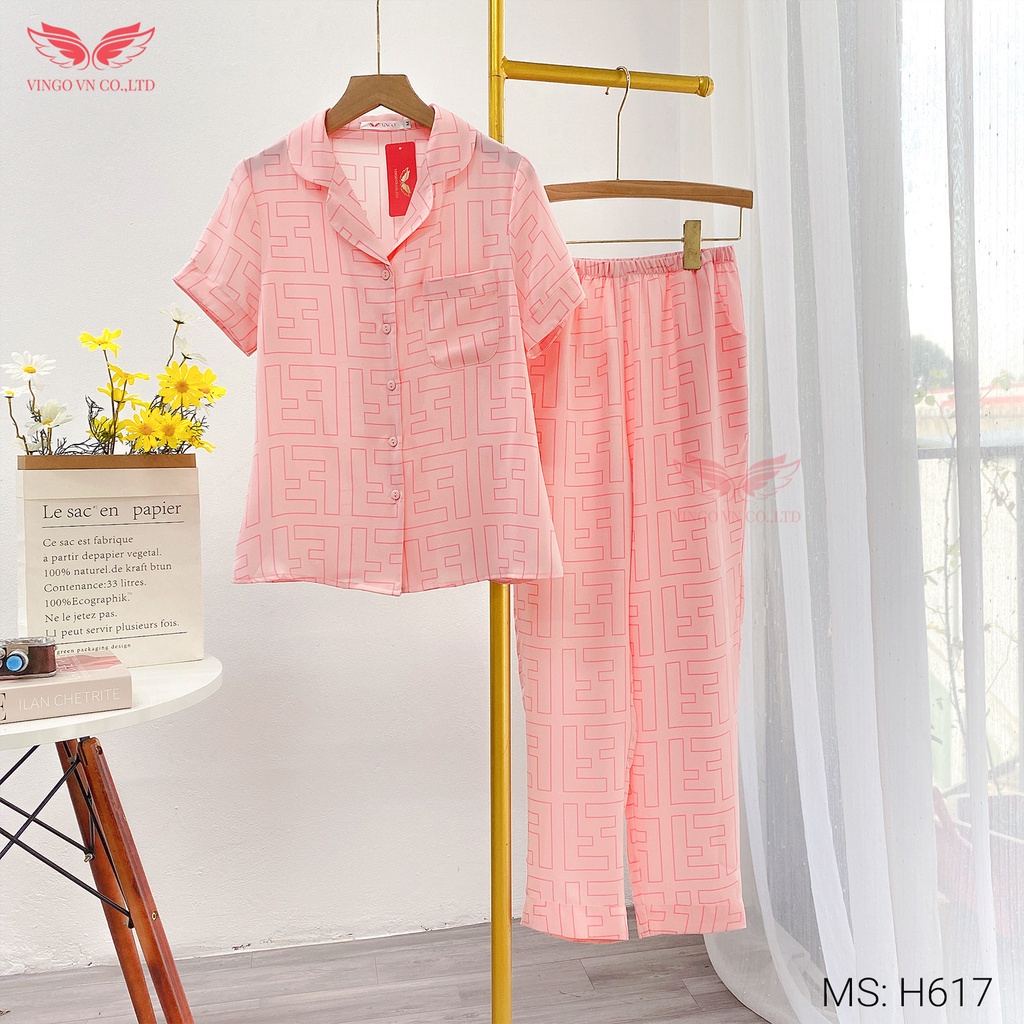 Đồ bộ nữ pyjama mặc nhà VINGO cát Hàn cao cấp tay cộc quần dài mùaThu Đông ấm áp họa tiết chữ F 2 màu H617 - TCQD | BigBuy360 - bigbuy360.vn