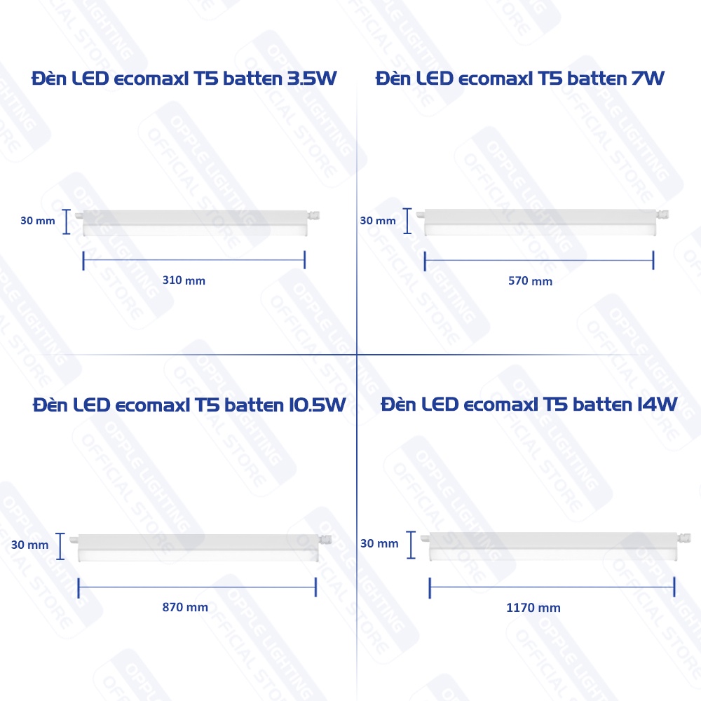 Bộ Máng Đèn LED T5 OPPLE Ecomax - Công Suất, Kích Thước Đa Dạng, Chất Lượng Sáng Cao, Hiệu Suất Vượt Trội