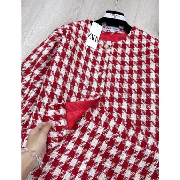 SET VÁY DẠ TWEED KẺ ĐỎ QC SIÊU HOT